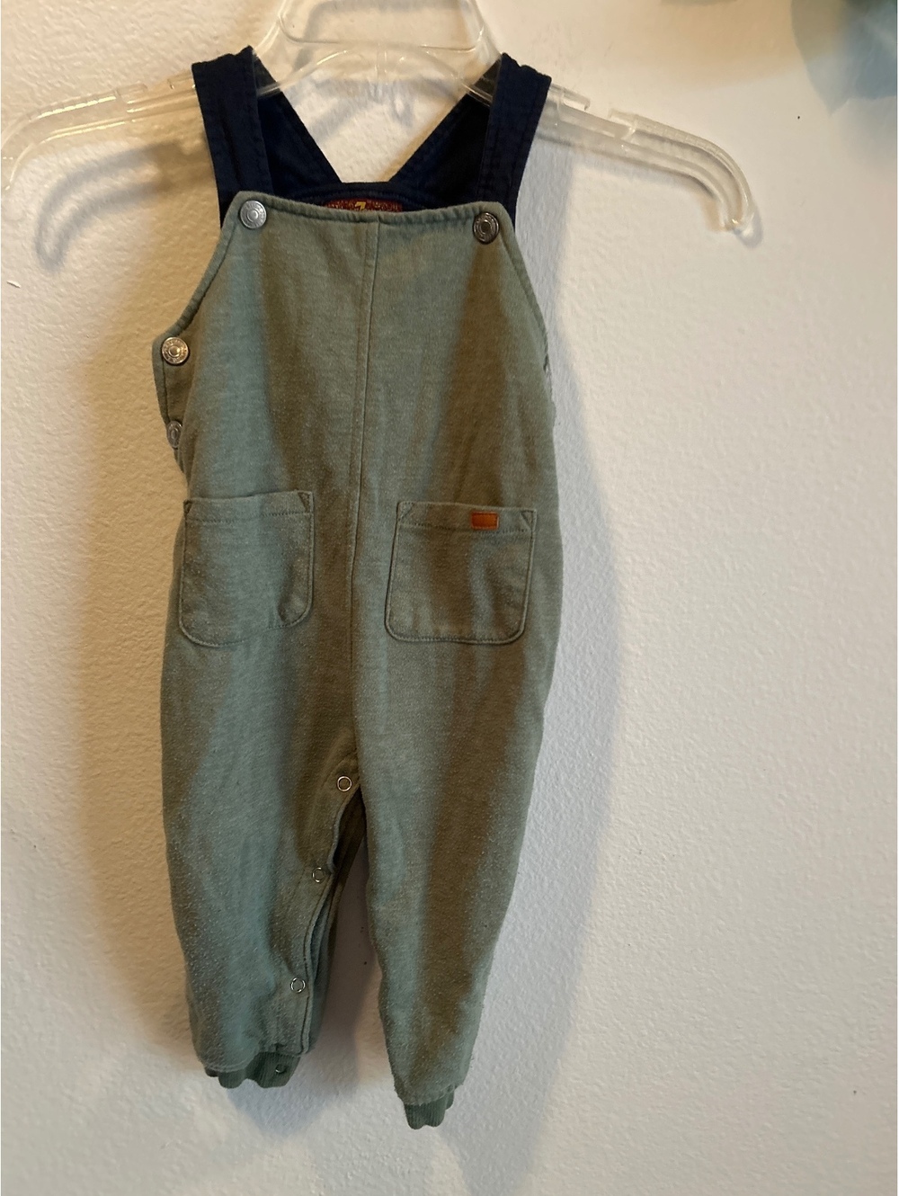 Read- 7 for All Mankind Baby Overalls 18M Green and Navy Cotton Blend